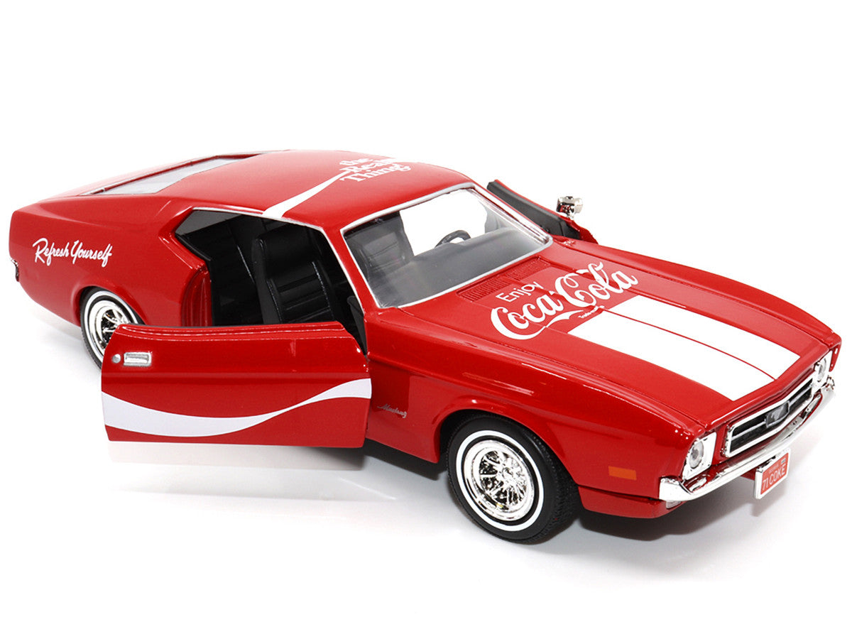 1971 Ford Mustang Sportsroof Red with White Stripes "Refresh Yourself - Coca-Cola" 1/24 Diecast Model Car by Motor City Classics LuxuryLifeWay Online Store