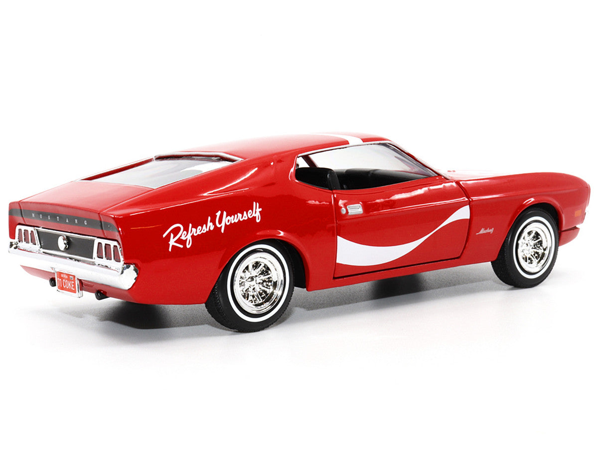 1971 Ford Mustang Sportsroof Red with White Stripes "Refresh Yourself - Coca-Cola" 1/24 Diecast Model Car by Motor City Classics LuxuryLifeWay Online Store