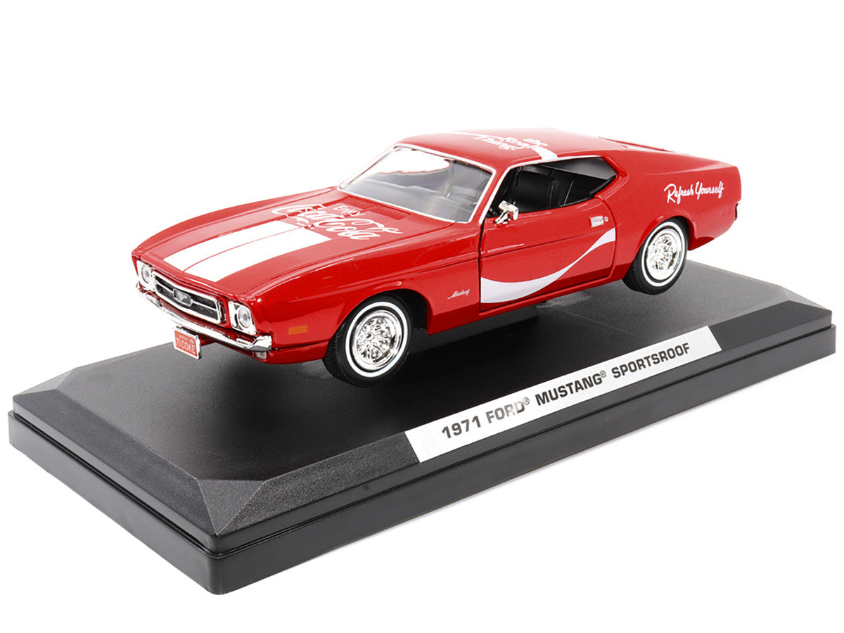 1971 Ford Mustang Sportsroof Red with White Stripes "Refresh Yourself - Coca-Cola" 1/24 Diecast Model Car by Motor City Classics LuxuryLifeWay Online Store