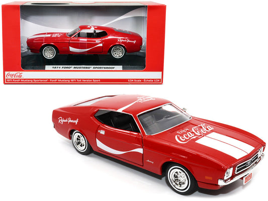 1971 Ford Mustang Sportsroof Red with White Stripes "Refresh Yourself - Coca-Cola" 1/24 Diecast Model Car by Motor City Classics LuxuryLifeWay Online Store
