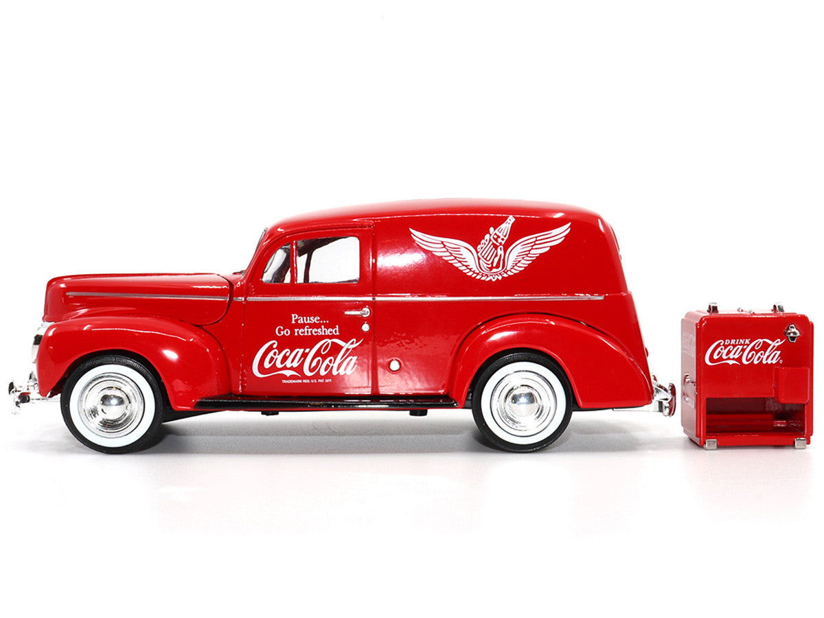1940 Ford Sedan Cargo Van Red "Pause... Go Refreshed Coca-Cola" with Vending Machine Accessory 1/24 Diecast Model Car by Motor City Classics LuxuryLifeWay Online Store