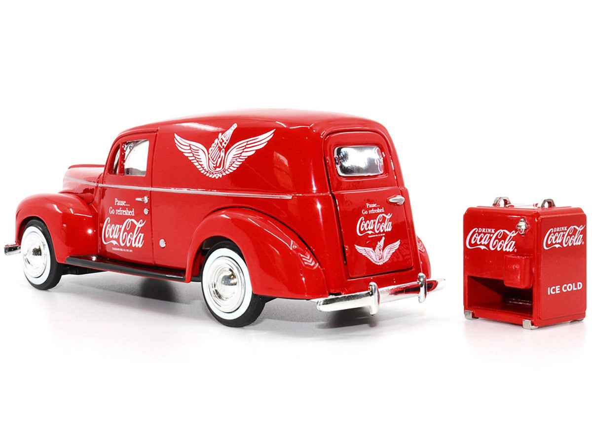 1940 Ford Sedan Cargo Van Red "Pause... Go Refreshed Coca-Cola" with Vending Machine Accessory 1/24 Diecast Model Car by Motor City Classics LuxuryLifeWay Online Store