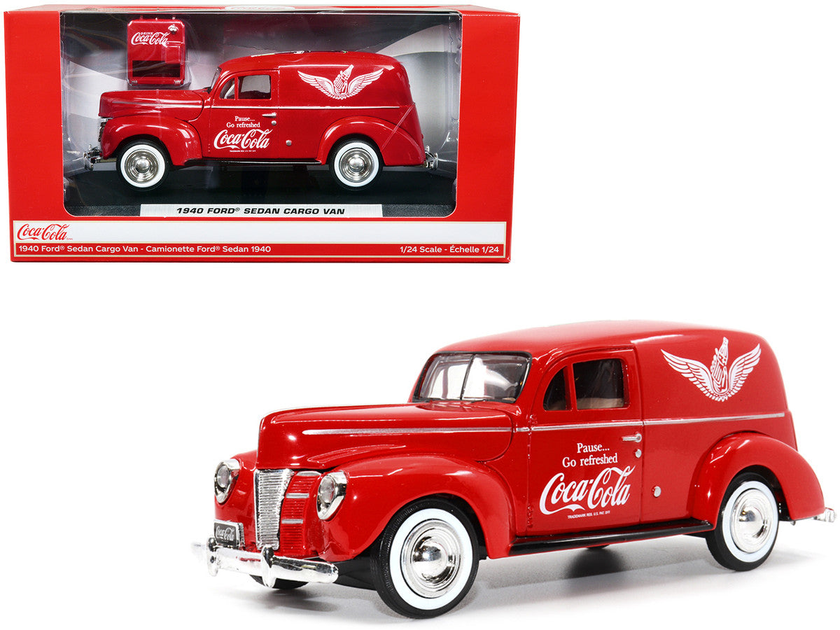 1940 Ford Sedan Cargo Van Red "Pause... Go Refreshed Coca-Cola" with Vending Machine Accessory 1/24 Diecast Model Car by Motor City Classics LuxuryLifeWay Online Store