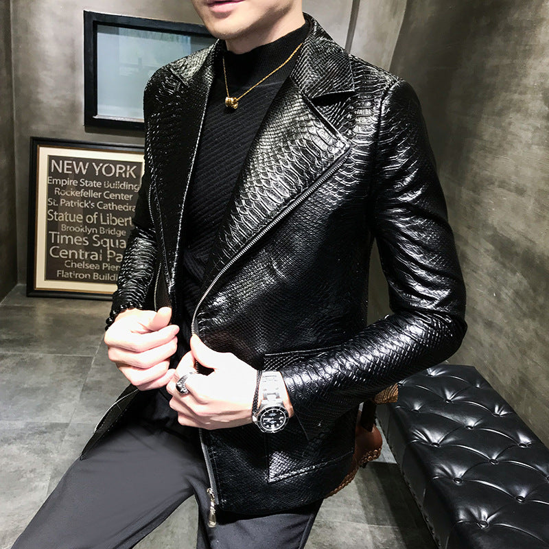 Stylish Casual Spring Autumn Zipper Leather Jacket for Men Pi-Mart