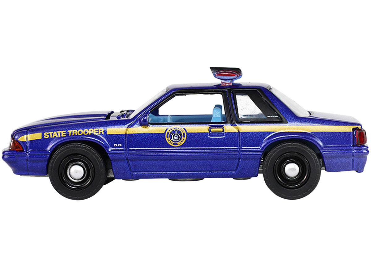 1988 Ford Mustang "New York State Police" Blue with Yellow Stripes and Blue Interior "Hot Pursuit" Series 8 1/64 Diecast Model Car by Greenlight LuxuryLifeWay Online Store