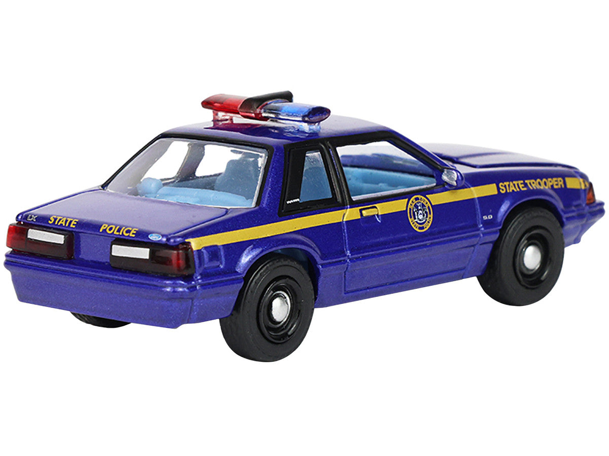 1988 Ford Mustang "New York State Police" Blue with Yellow Stripes and Blue Interior "Hot Pursuit" Series 8 1/64 Diecast Model Car by Greenlight LuxuryLifeWay Online Store