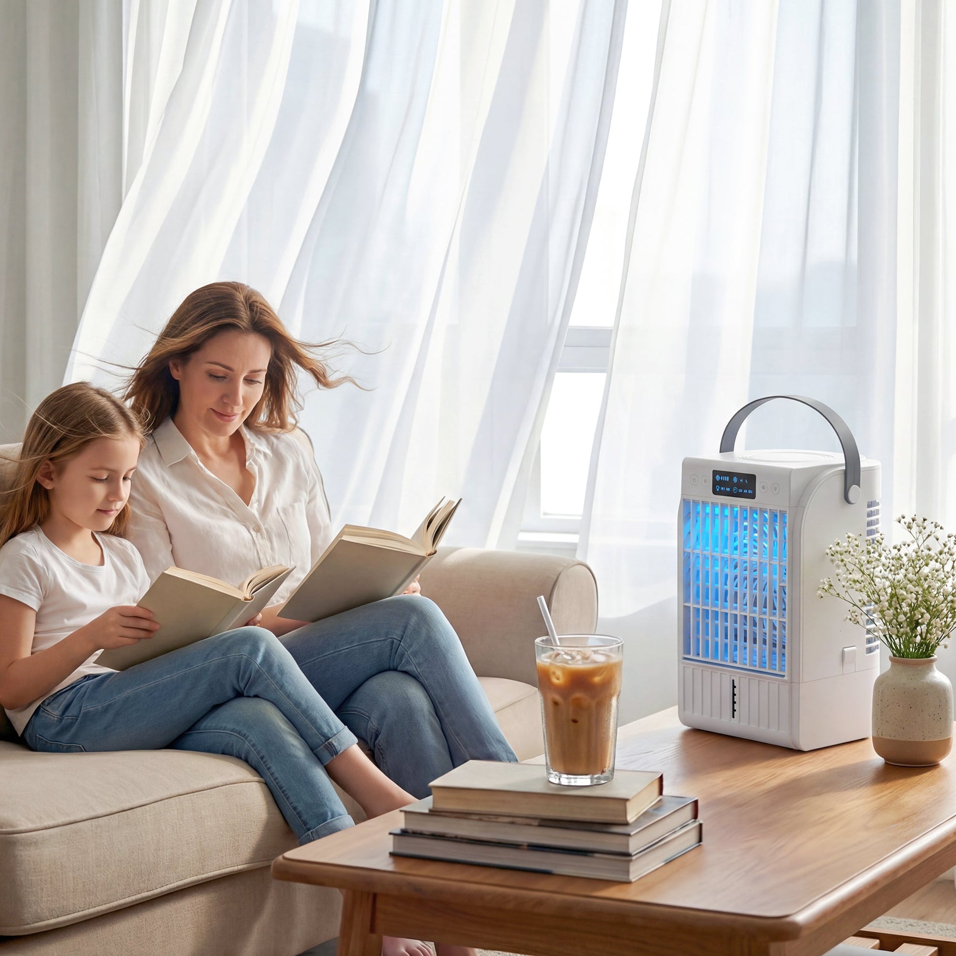 Portable Air Conditioner, 4-in-1 Mini Air Cooler with 4 Wind Speed, 2 Mist Mode, RGB 7 LED Light Best YouTube Store
