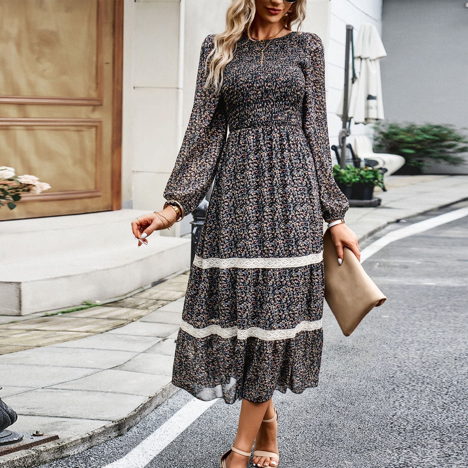 Elegant Round Neck Dress Women NorixaFashion.com