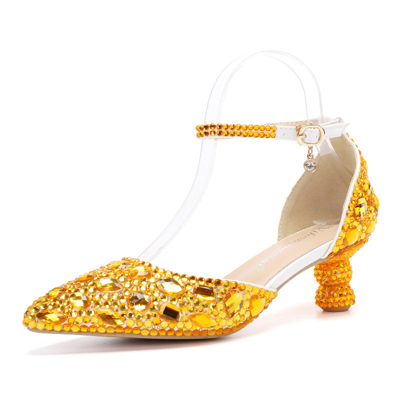 Low-top Summer New Blue Color Pointed Gourd Heel Rhinestone Multi-color Fashion Wedding Banquet Women's Shoes LuxuryLifeWay Online Store