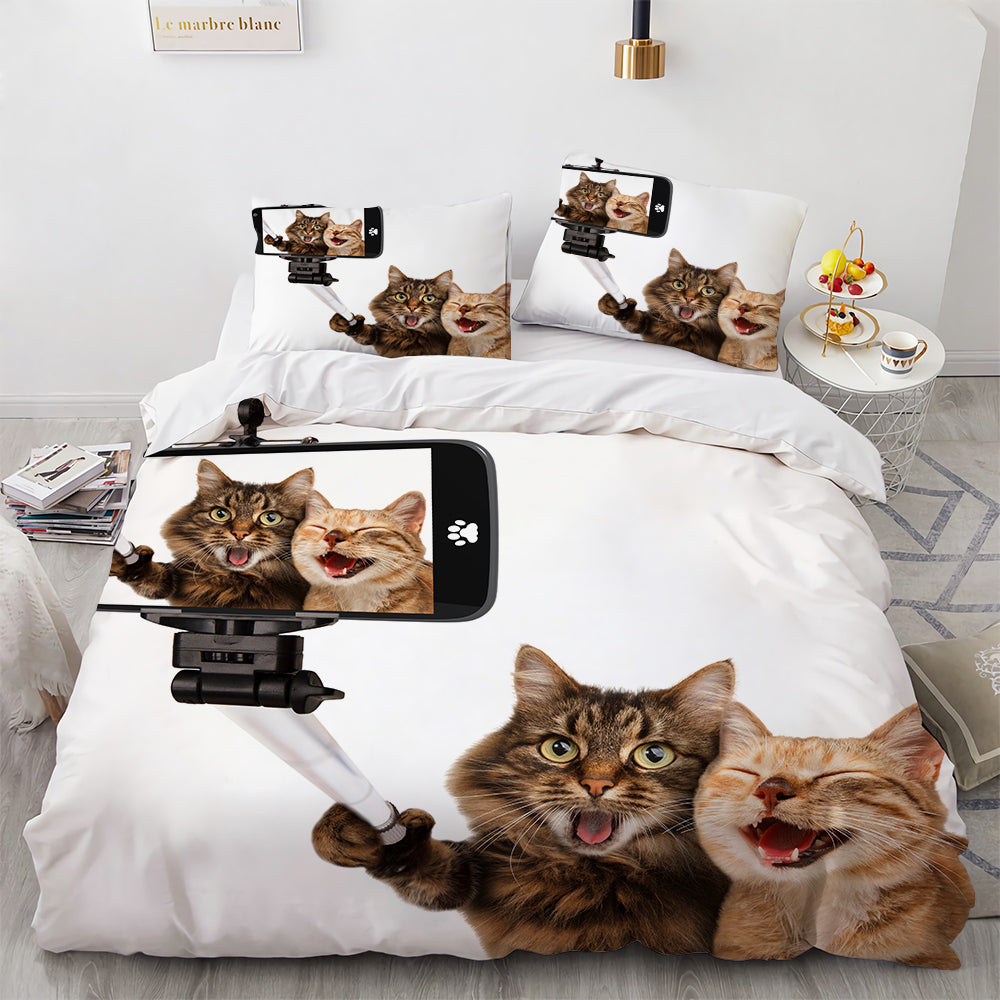 White Cute Cat Bedding Set Girl Ladies Bedroom Comfort Duvet Cover