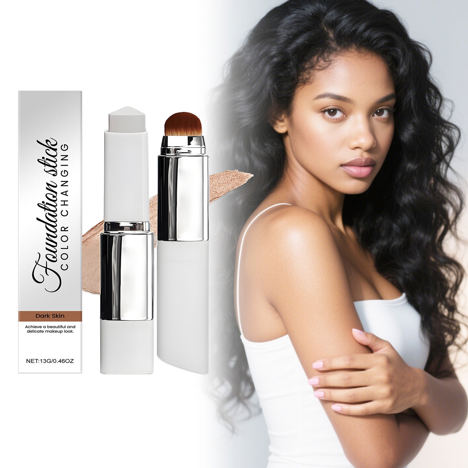2-in-1 Color Changing Foundation Stick Deep Skin Tone Tri Light Beauty