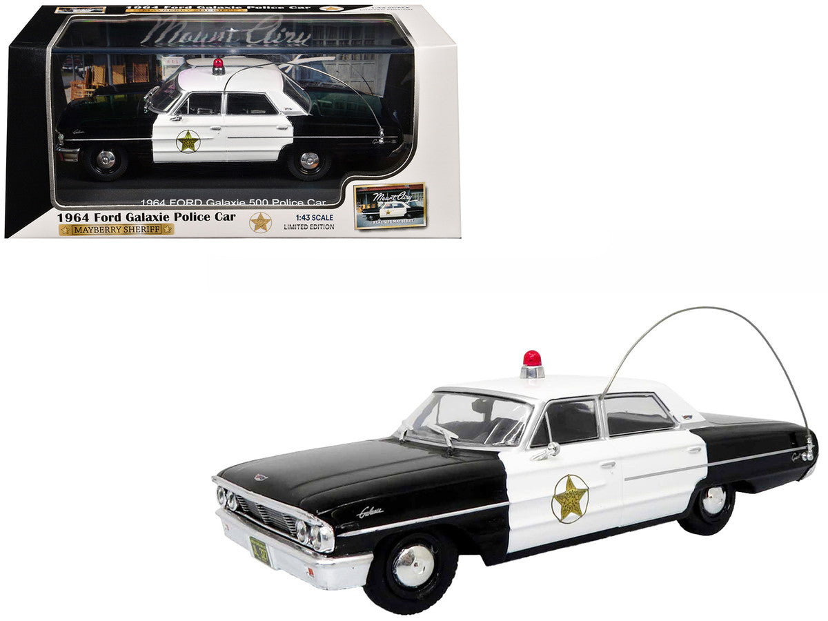 1964 Ford Galaxie 500 Police Car "Mount Airy Mayberry Sheriff" Black and White 1/43 Diecast Model by Iconic Replicas LuxuryLifeWay Online Store