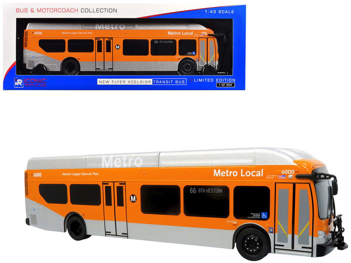 New Flyer Xcelsior Transit Bus Bank "Los Angeles Metro" Orange and Silver "The Bus & Motorcoach Collection" Limited Edition to 504 Pieces Worldwide 1/43 Model by Iconic Replicas LuxuryLifeWay Online Store
