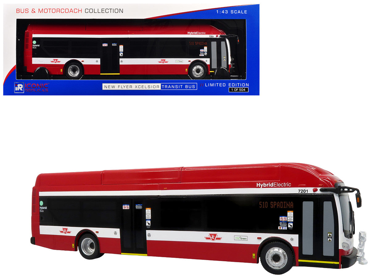 New Flyer Xcelsior Transit Bus Bank "TTC – Toronto Transit Commission" Red and White "The Bus & Motorcoach Collection" Limited Edition to 504 Pieces Worldwide 1/43 Model by Iconic Replicas LuxuryLifeWay Online Store