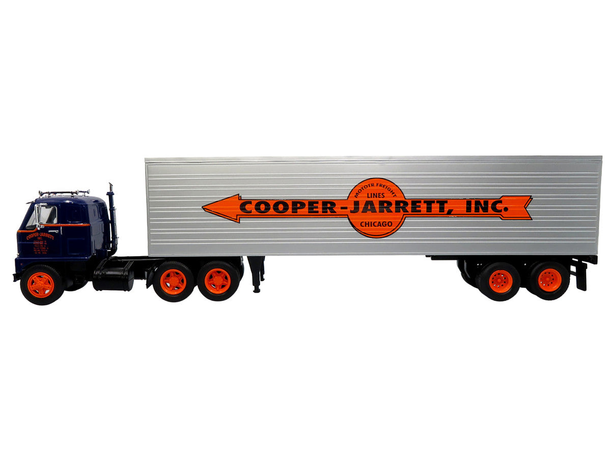 1959 International DCOF-405 Truck with Box Trailer "Cooper Jarrett Inc." Dark Blue with Orange Stripes "North American Vintage Truck Collection" 1/43 Diecast Model by Iconic Replicas LuxuryLifeWay Online Store