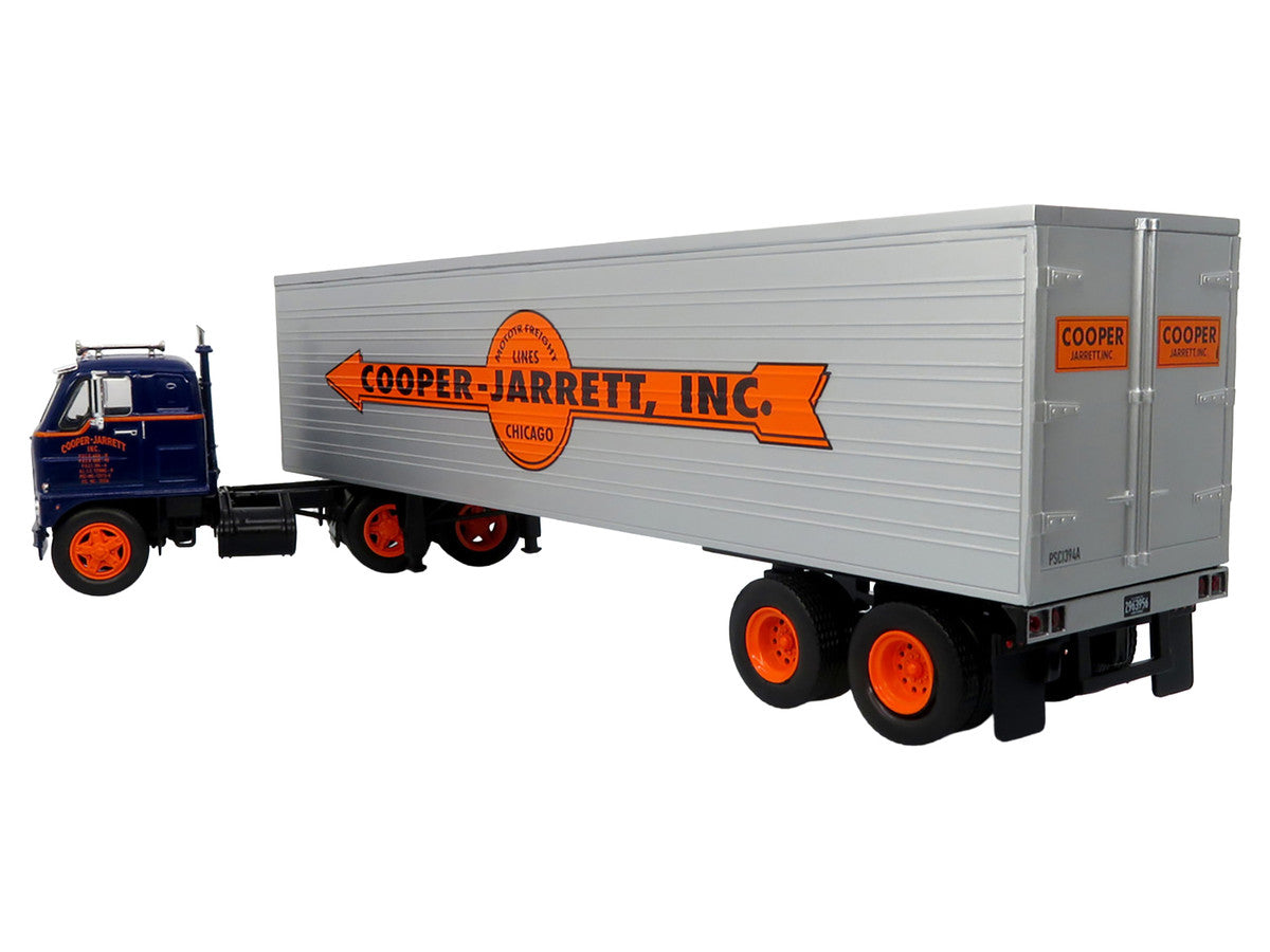 1959 International DCOF-405 Truck with Box Trailer "Cooper Jarrett Inc." Dark Blue with Orange Stripes "North American Vintage Truck Collection" 1/43 Diecast Model by Iconic Replicas LuxuryLifeWay Online Store