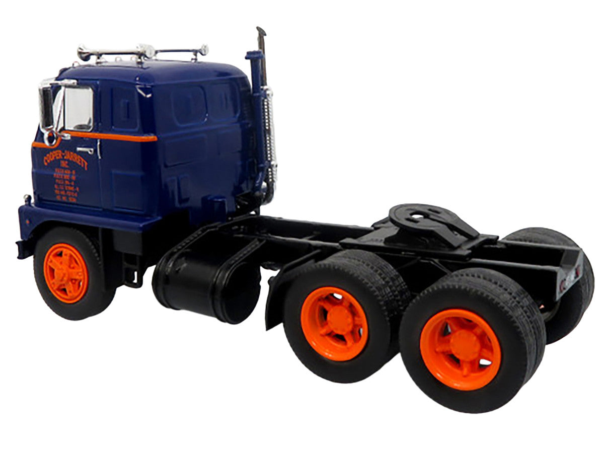 1959 International DCOF-405 Truck with Box Trailer "Cooper Jarrett Inc." Dark Blue with Orange Stripes "North American Vintage Truck Collection" 1/43 Diecast Model by Iconic Replicas LuxuryLifeWay Online Store