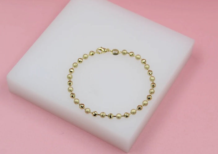 18K Gold Filled Shiny Textured Ball Bracelet (I441) LuxuryLifeWay Online Store