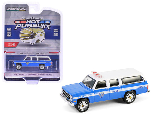 1990 Chevrolet Suburban K2500 Scottsdale "NYPD (New York City Police Department)" Blue with White Top "Hot Pursuit" Series 46 1/64 Diecast Model Car by Greenlight LuxuryLifeWay Online Store
