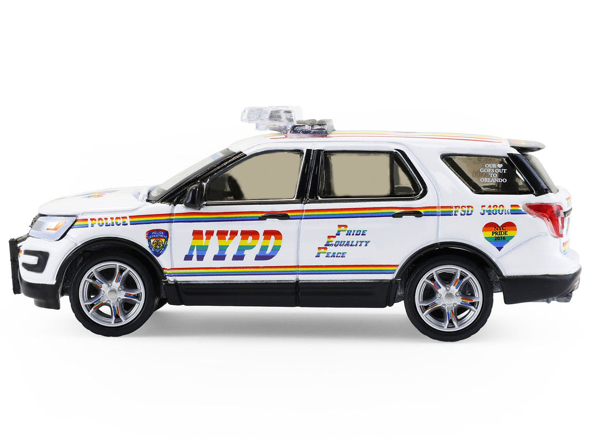 2016 Ford Police Interceptor Utility "New York Police Department (NYPD) Pride Livery" White with Rainbow Stripes "Hot Pursuit" Series 47 1/64 Diecast Model Car by Greenlight LuxuryLifeWay Online Store
