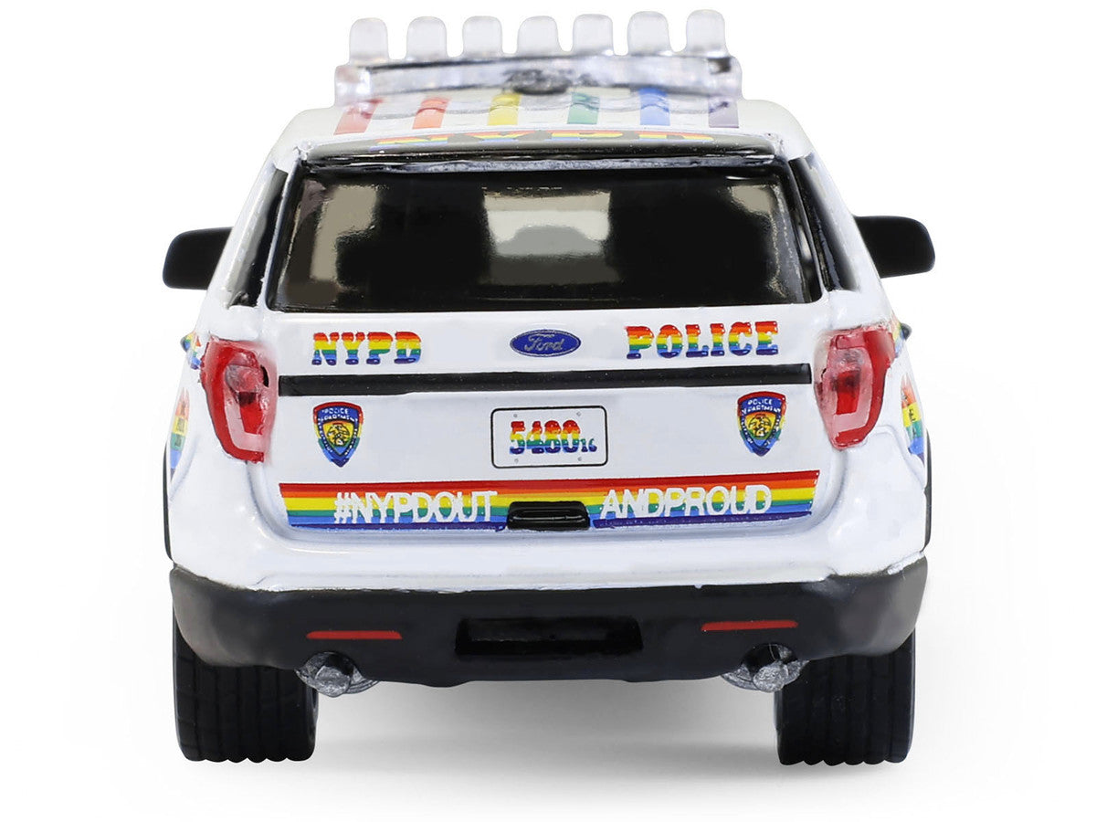 2016 Ford Police Interceptor Utility "New York Police Department (NYPD) Pride Livery" White with Rainbow Stripes "Hot Pursuit" Series 47 1/64 Diecast Model Car by Greenlight LuxuryLifeWay Online Store