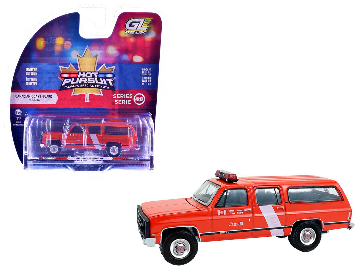 1991 GMC Suburban "Canada Coast Guard" Red with White Stripes "Hot Pursuit - Canada Special Edition" Series 1/64 Diecast Model Car by Greenlight LuxuryLifeWay Online Store