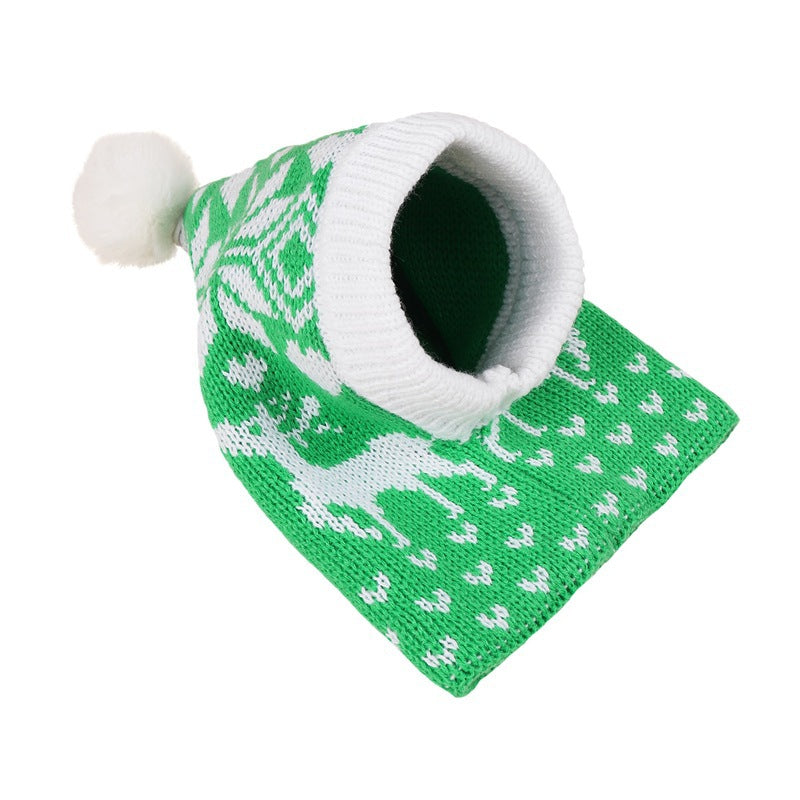 Christmas New Atmosphere Love Snowflake Elk Printing Knitted Warm Pet Dog Cat Fur Ball Hat Pets Fashion