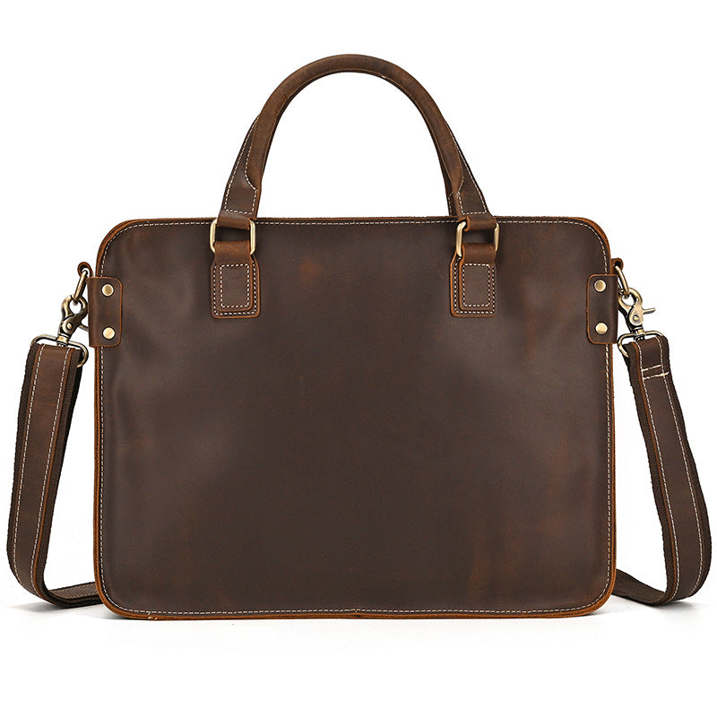 Retro Crazy Horse Leather Briefcase 14-inch Commuter Business CJD