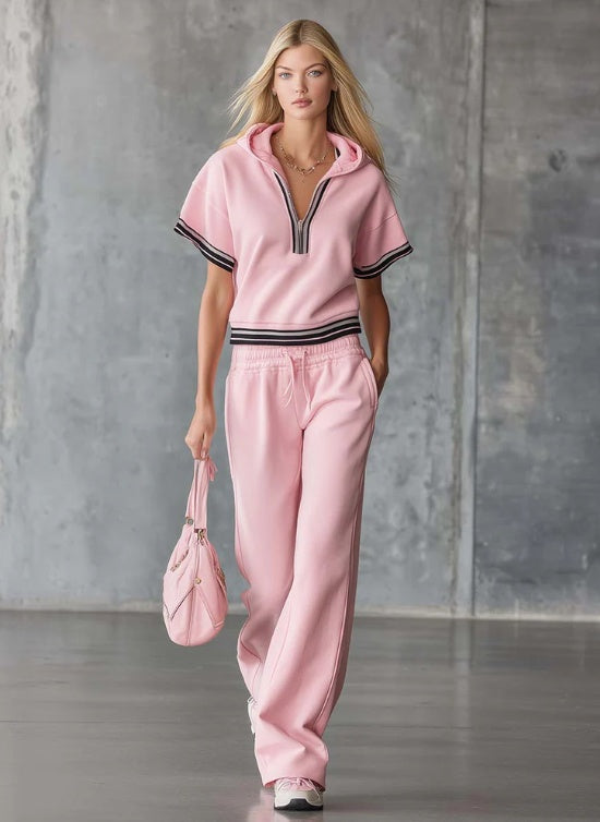 2026 New Color Blocking Casual Sports Hooded Two-piece Set NorixaFashion.com