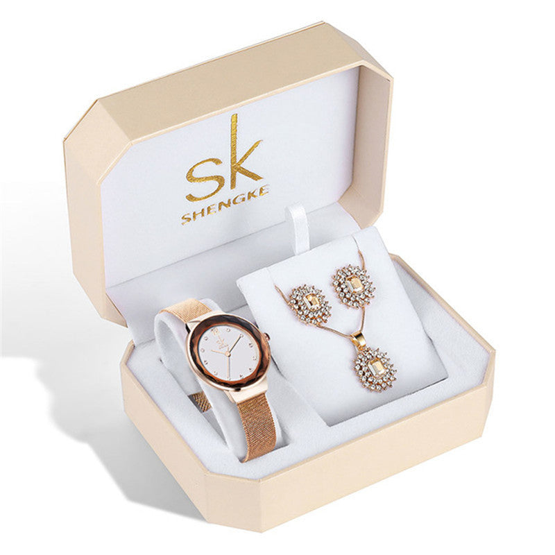 Rhinestone watch earring necklace