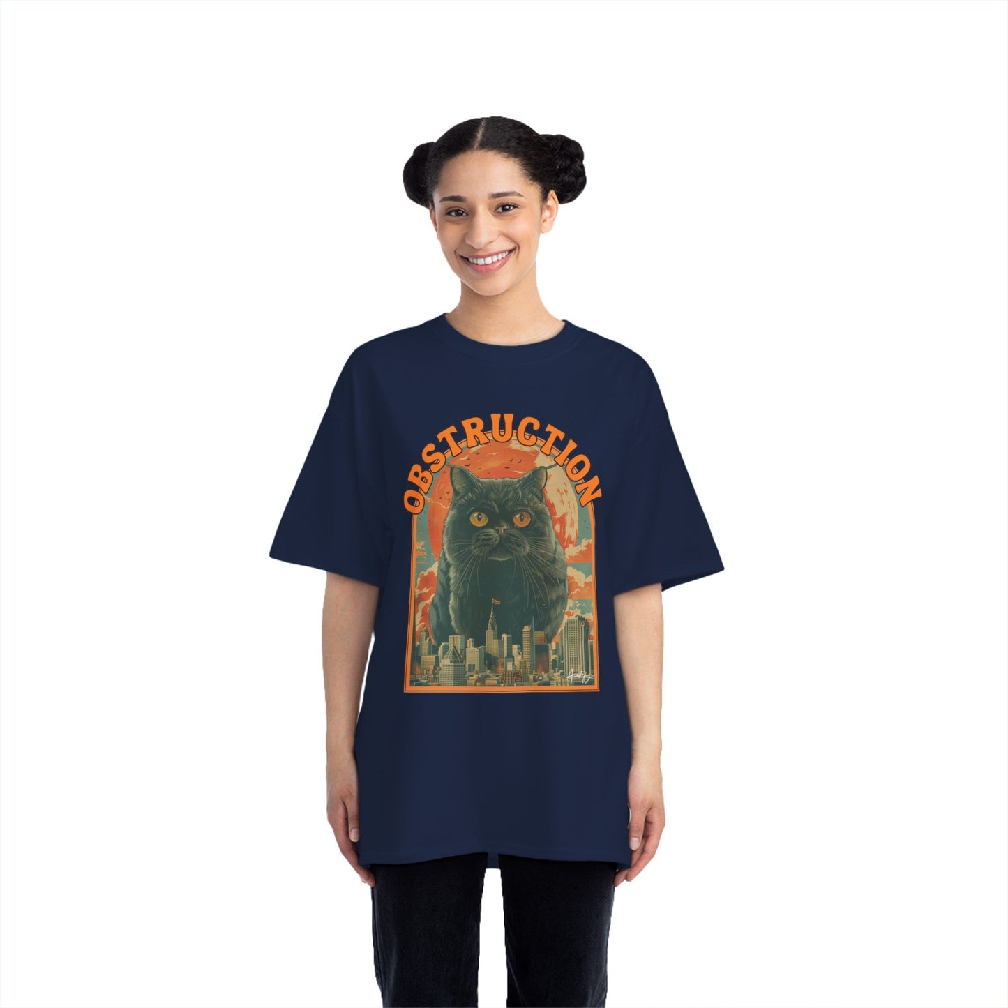 Retro Cat Obstruction Graphic T-Shirt