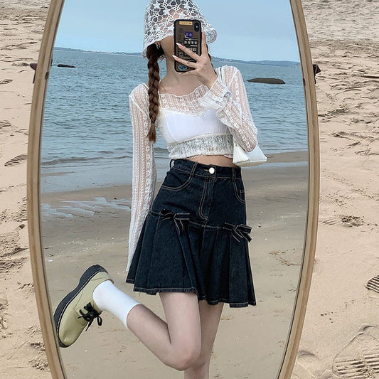 Women's Denim Bow Skirt for Summer Pi-Mart