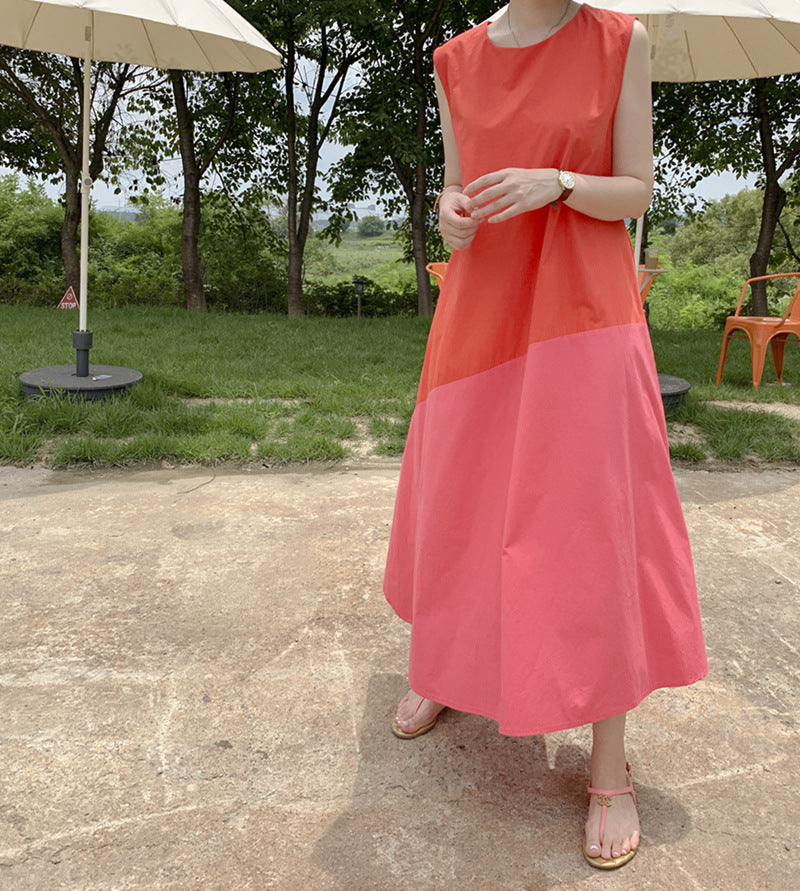 Sleeveless contrast color stitching dress women NorixaFashion.com