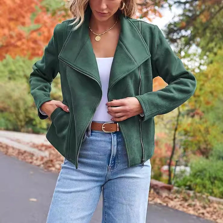 Fashion Casual Short Motorcycle Suede Jacket LadyShow.Store