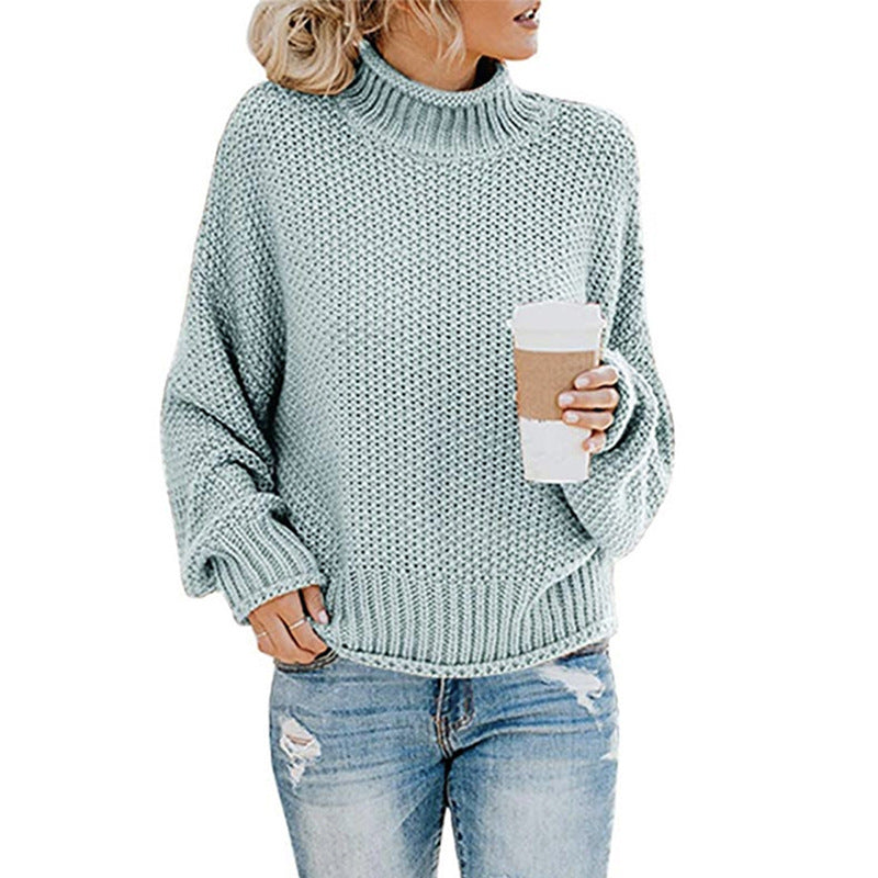 Solid Turtleneck Pullover Sweater Winter Fashion Casual Knitted Long-Sleeved Top Women's Clothing LadyShow.Store