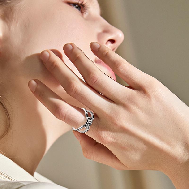 Sterling Silver Spliced Oxidized Opening Ring For Man And Woman LadyShow.Store