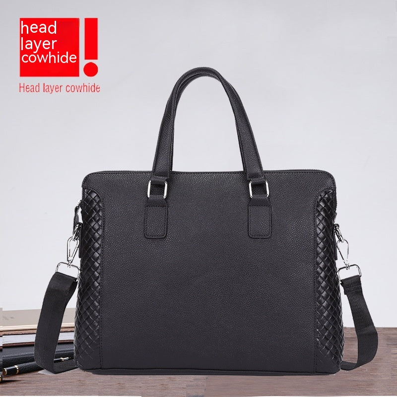 Men's Briefcase Genuine Leather 14-inch Laptop Bag Horizontal Cowhide Business Office Bag CJD