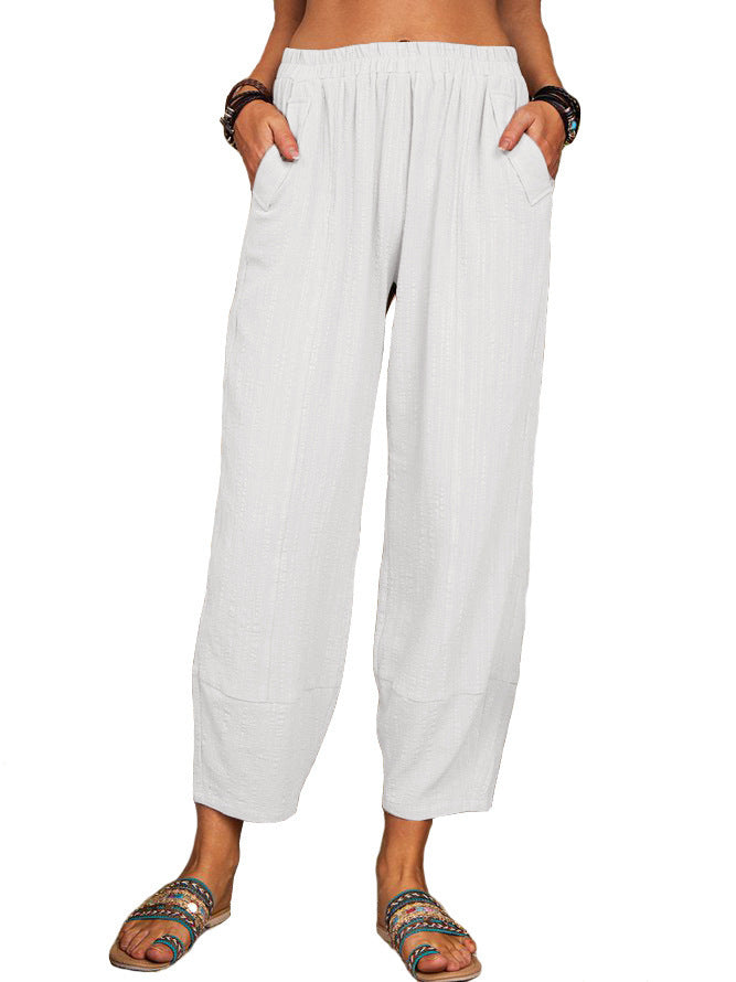 Women's Solid Color Loose Cotton And Linen Casual Pants Home