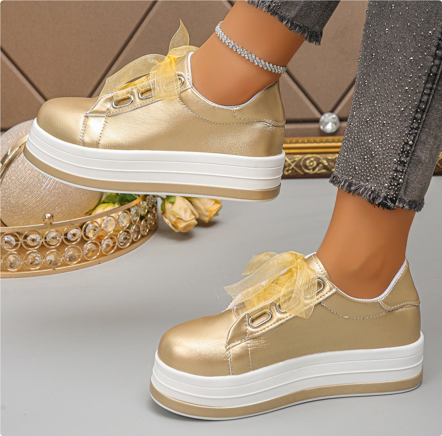 Single Large Size Casual European And American Lace-up Flat Round Toe Platform Women's Shoes CJD
