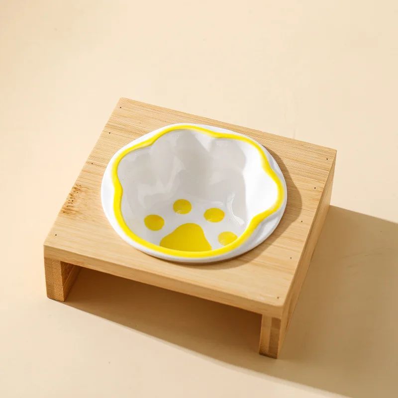 Pet Supplies Bamboo Frame Hand Colored Ceramic Protection For Cervical Vertebrae Eating Drinking Samll Cat And Dog Bowls Pets Fashion