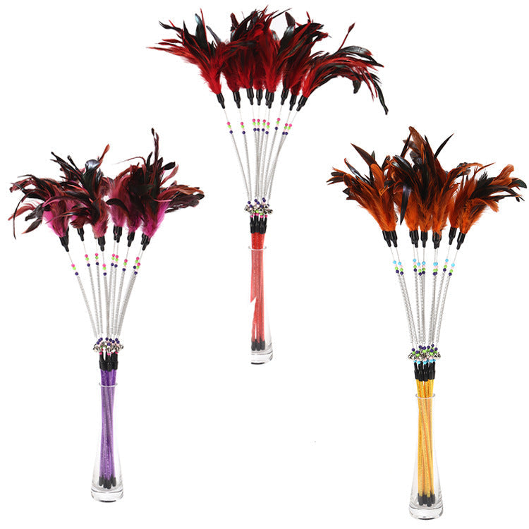 Spring bells, color beads, cat stick, feather cat stick, cat supplies, cat toys Pets Fashion