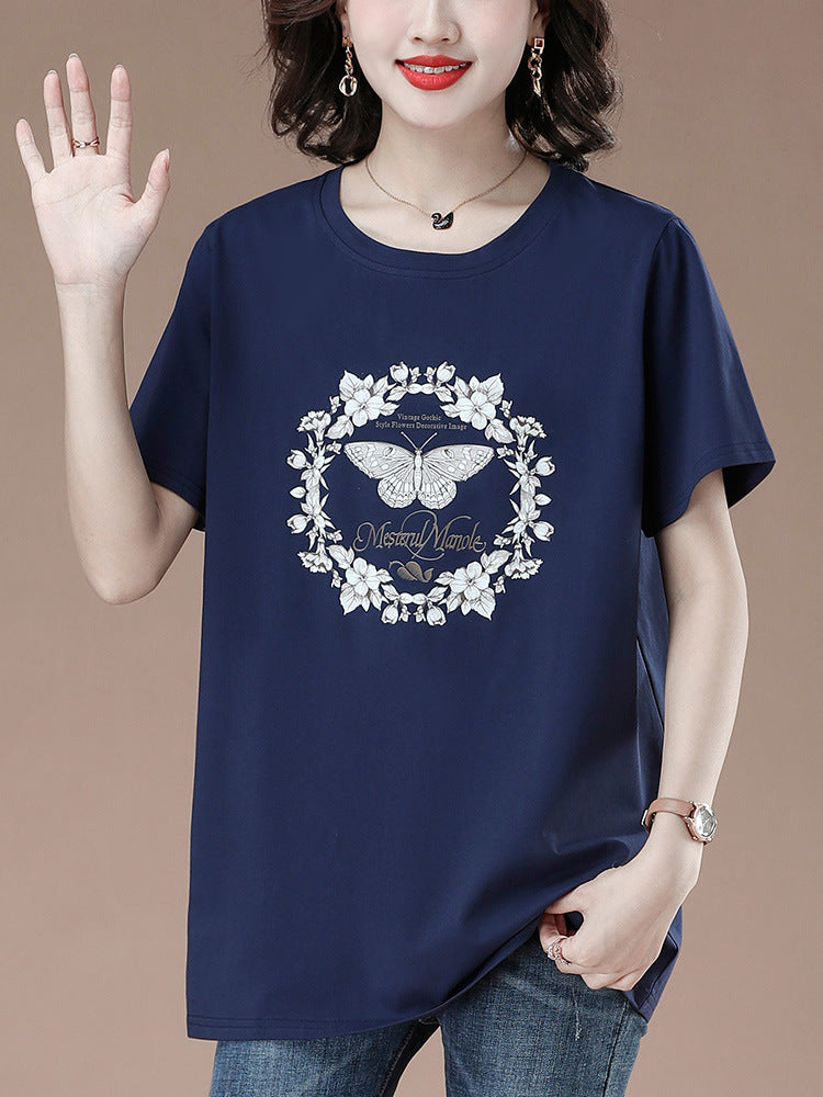Bee Graphic Round Neck Short Sleeve T-Shirt Pi-Mart