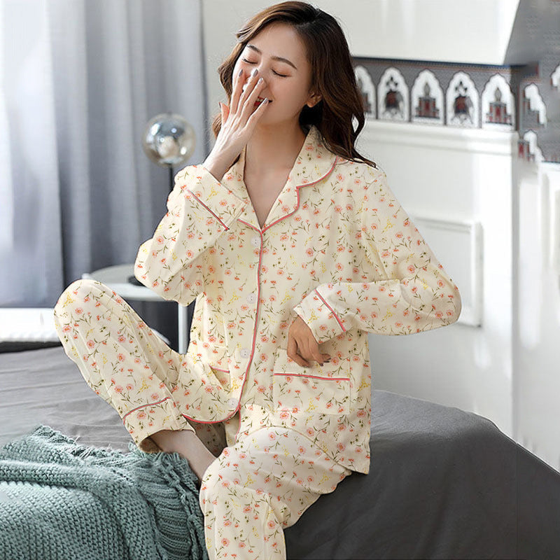 Elegant Women's Autumn And Winter Cotton-like Long Pajamas Two-piece Set Best YouTube Store