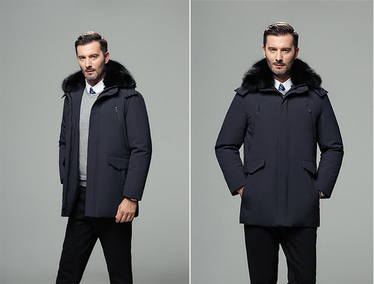 Thick Warm Down Jacket for Elderly Men with Fur Collar Pi-Mart