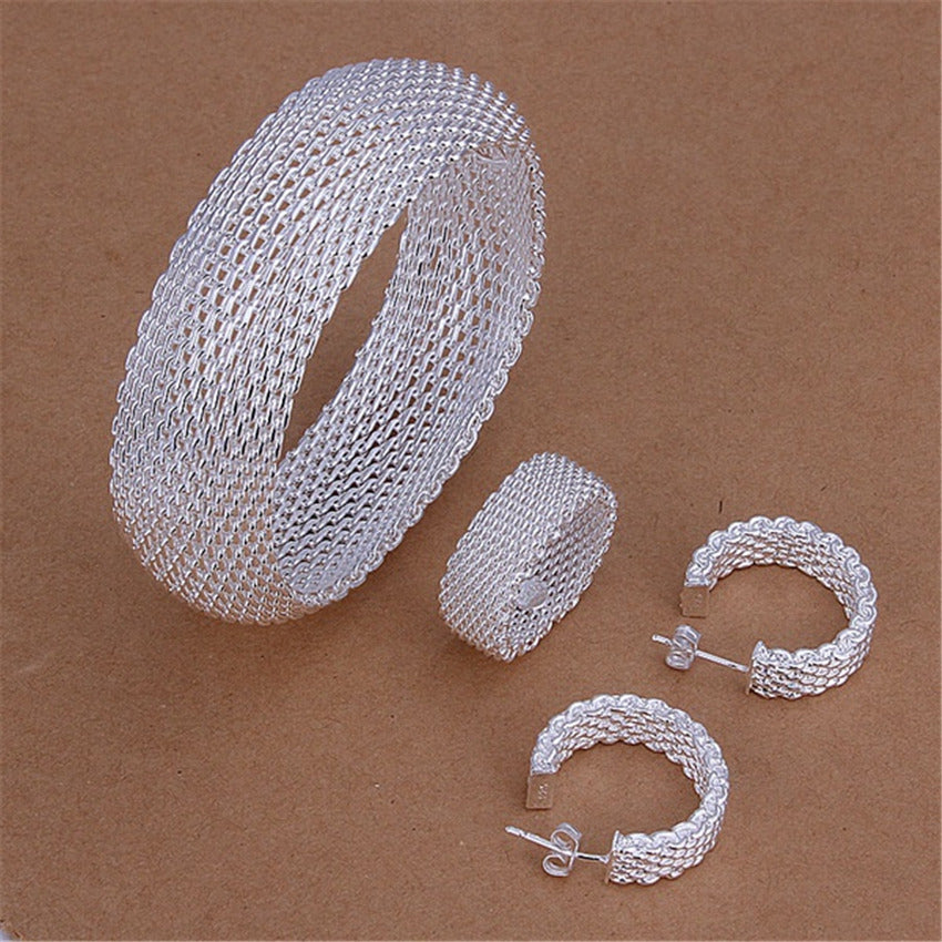 Retro Exquisite Net Bracelet Earring Ring Three-piece Suit LadyShow.Store