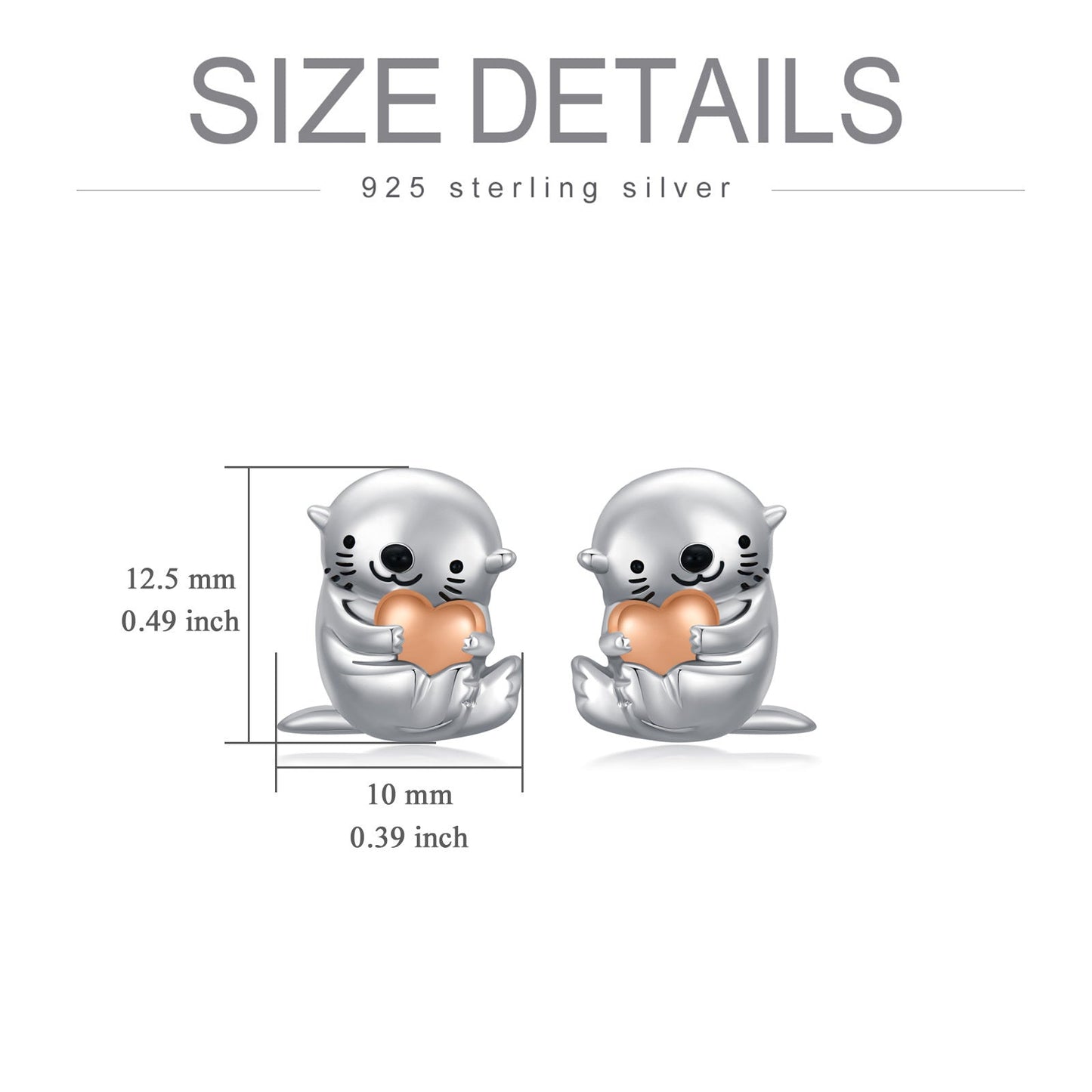 Sea Otter With Heart Earrings Sterling Silver Animal Stud Earrings Otter Earrings LadyShow.Store