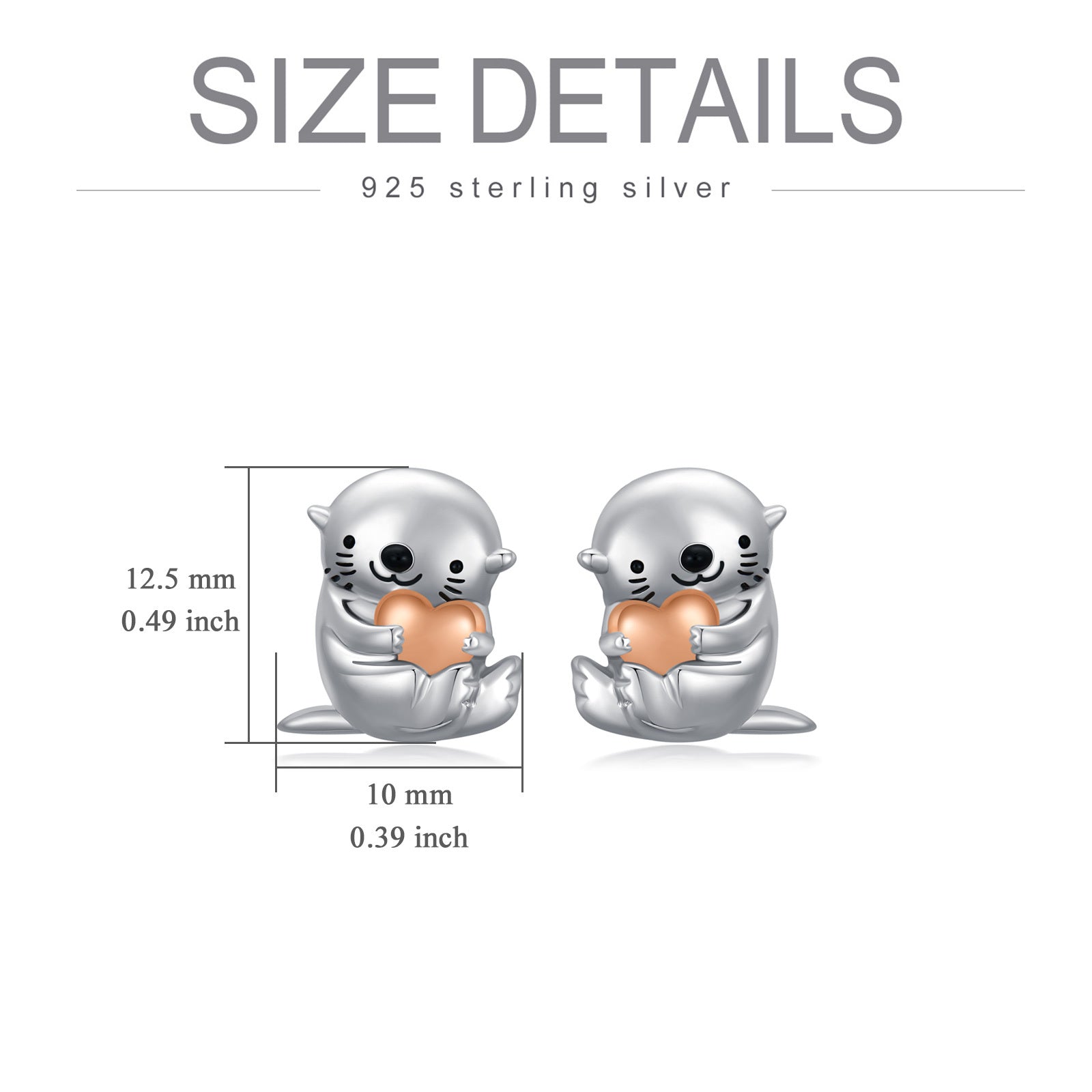 Sea Otter With Heart Earrings Sterling Silver Animal Stud Earrings Otter Earrings LadyShow.Store