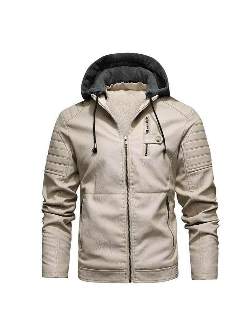 2026 Autumn And Winter New Men's Leather Jacket, Youth Men's Coat, Fleece-Lined Hooded Leather Jacket, Men's Jacket, Factory Ready Stock NorixaFashion.com