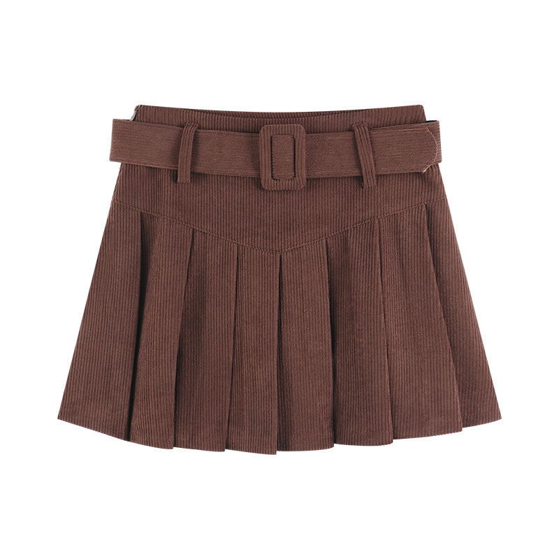 Corduroy Pleated A-Line Skirt NorixaFashion.com