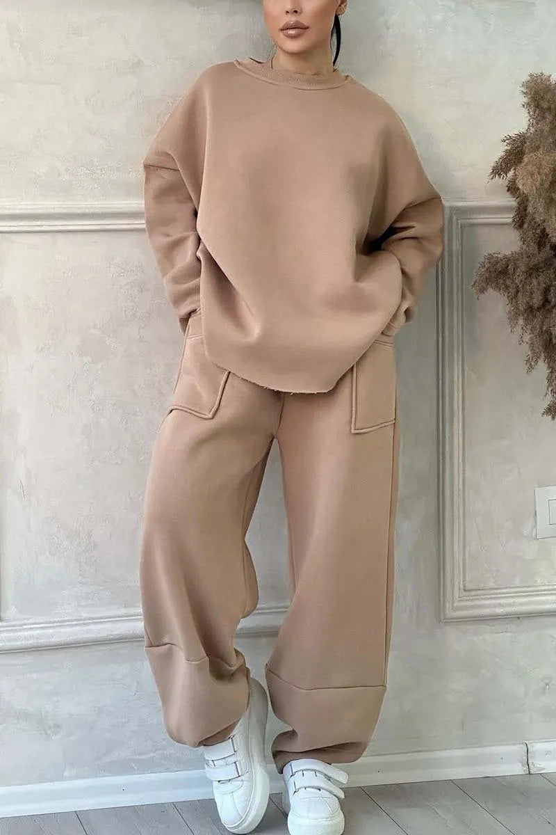 Women's Autumn And Winter Casual Loose Round Neck Long-sleeved Sweater Trousers Suit LadyShow.Store